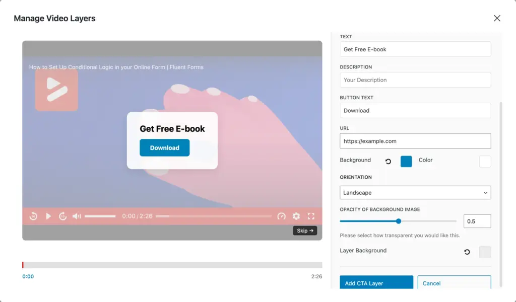 Add CTA layers to your videos using FluentPlayer