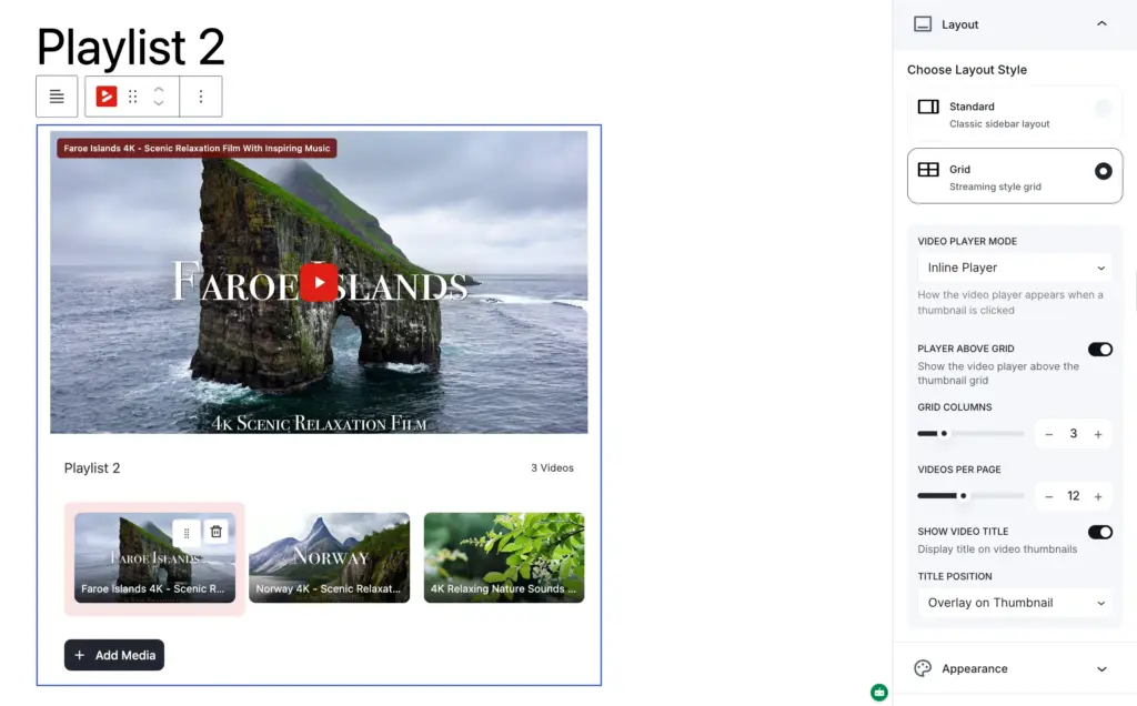 FluentPlayer playlist layouts & features