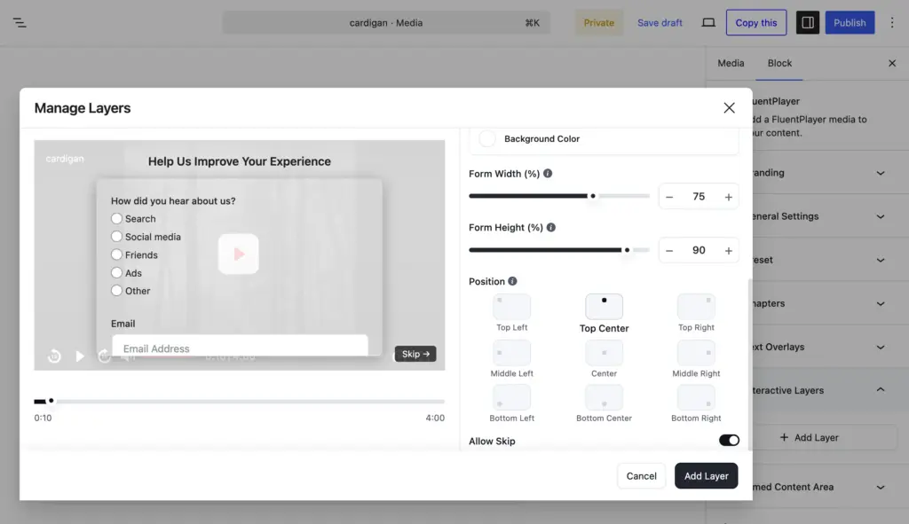 Collect lead information with FluentPlayer's form layer