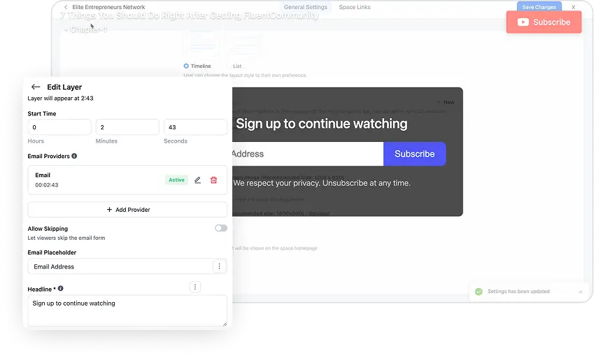 FluentPlayer layers - email captures