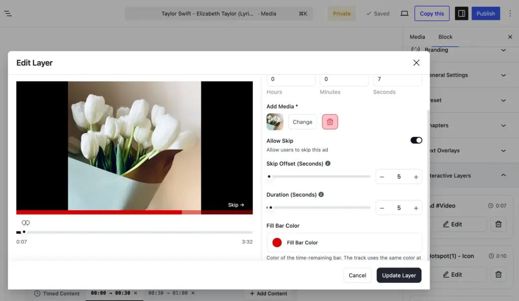 FluentPlayer ad layer for custom promotions