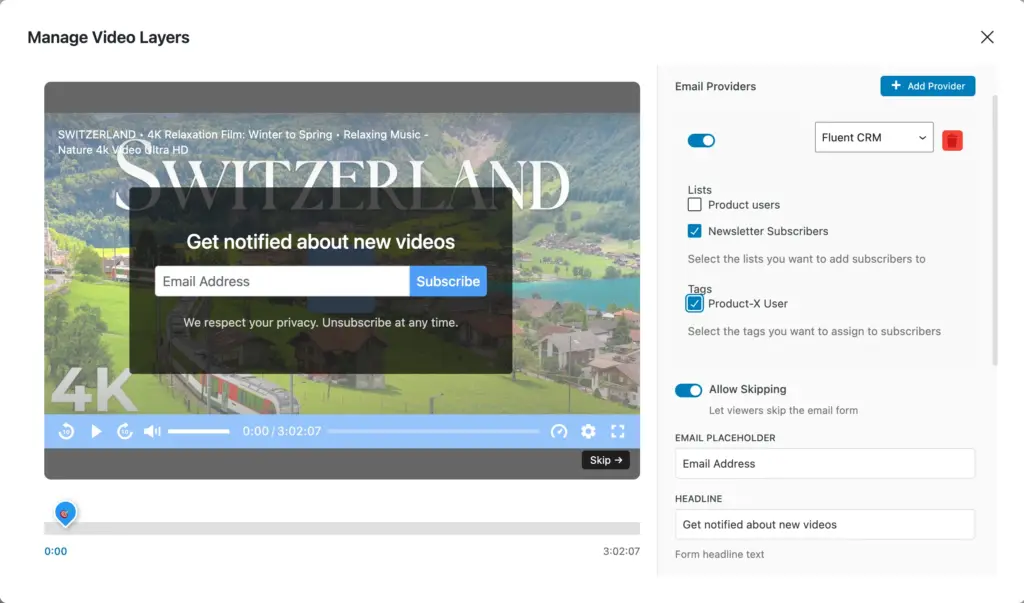 FluentPlayer lead capture tool and email automation integration