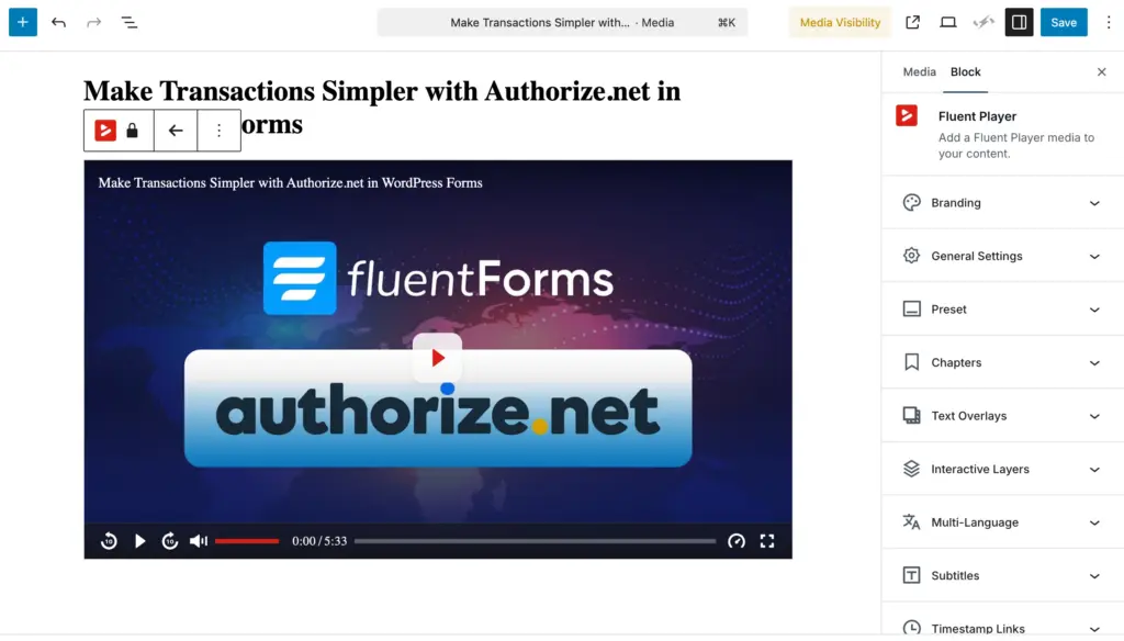 FluentPlayer allows you to use different blocks for a variety of video embedding and customization purpose.