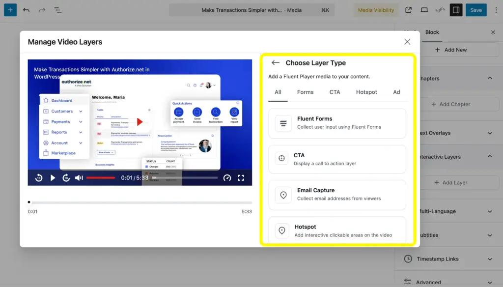 FluentPlayer has built-in interactive layers to utilize the website leads.