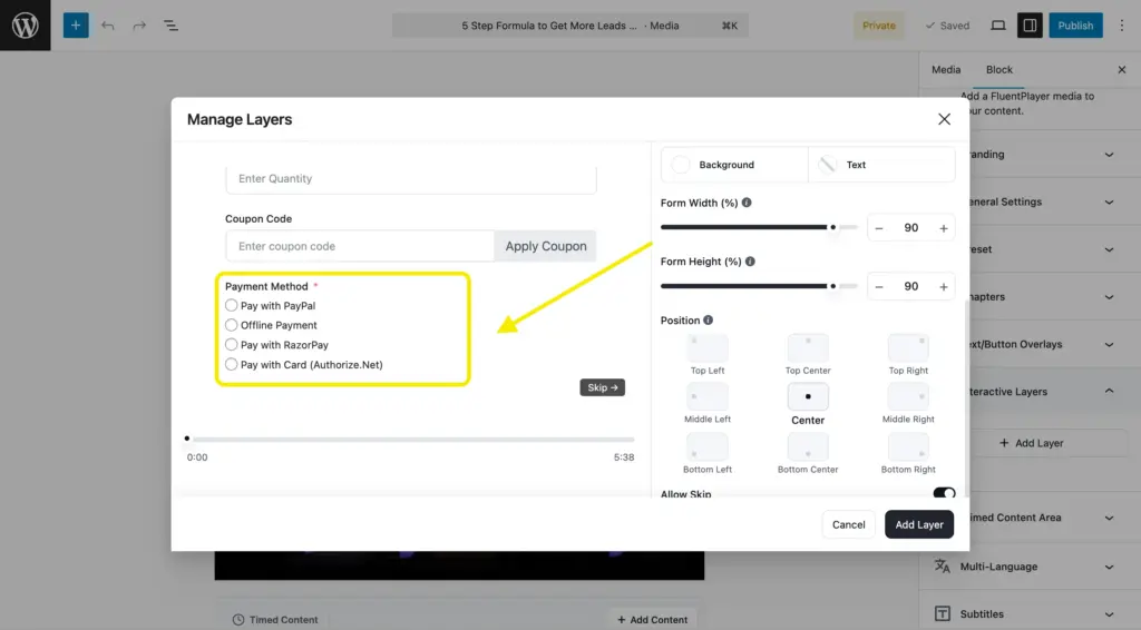 Payment Form within the video