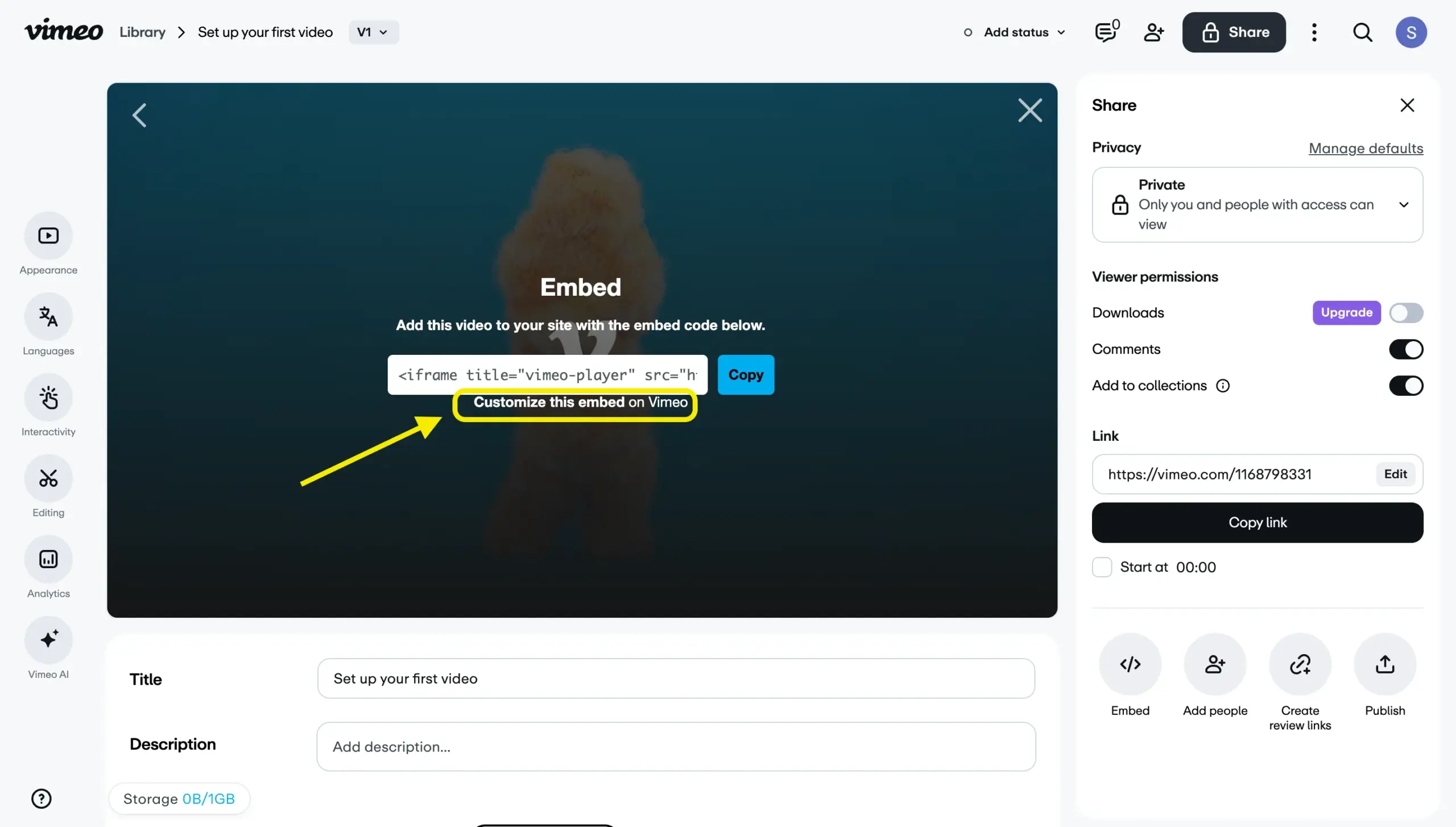 Vimeo Video in WordPress - customizing embed on Vimeo