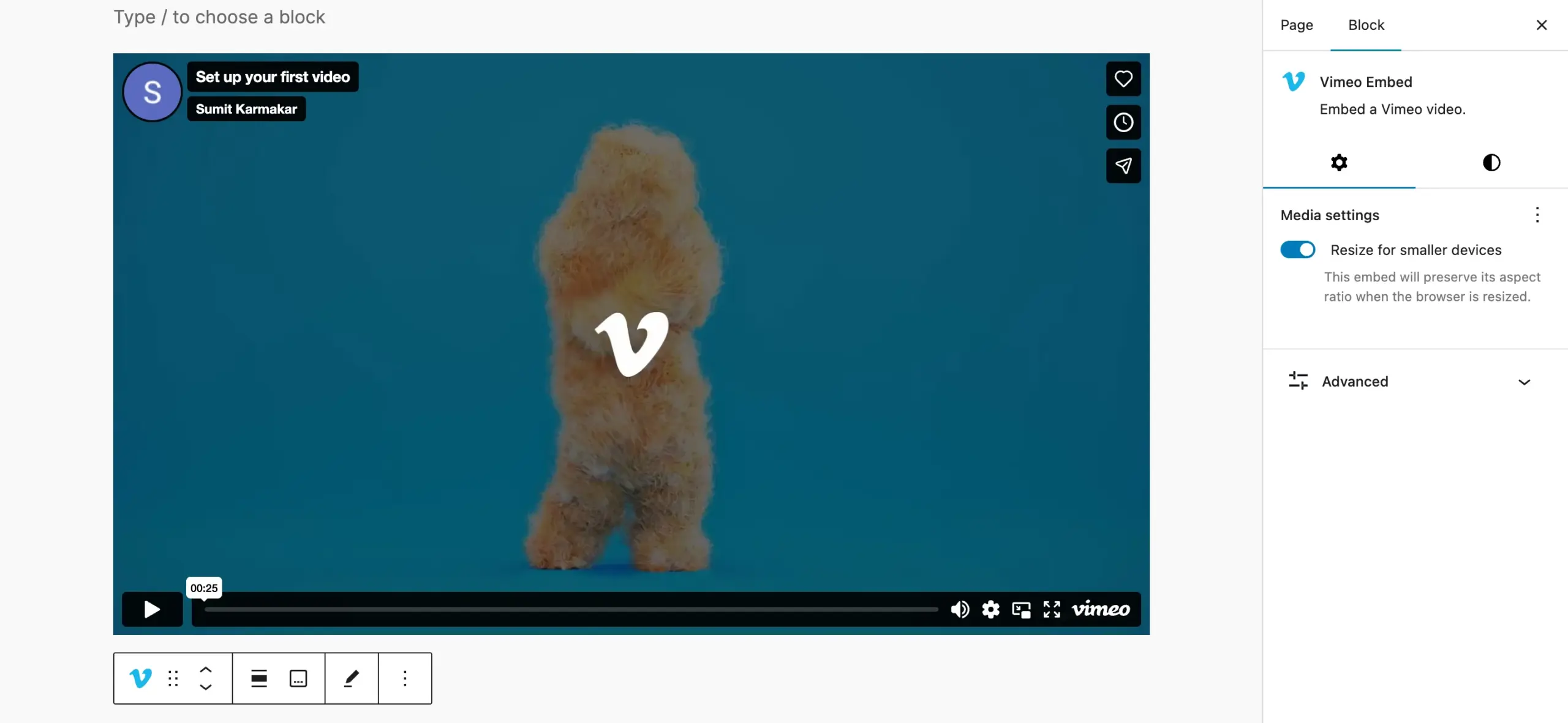 Vimeo Video in WordPress - embedded via link